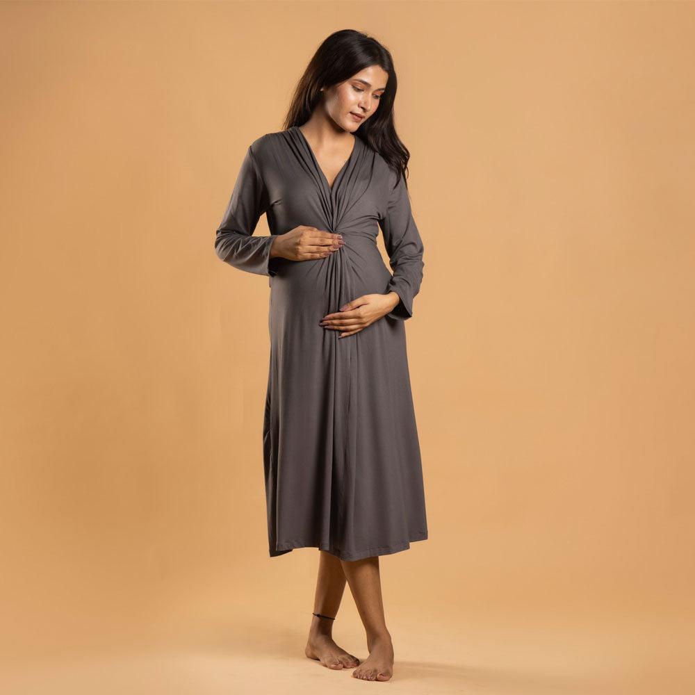 Block Hop Charcoal Grey Knotted Dress