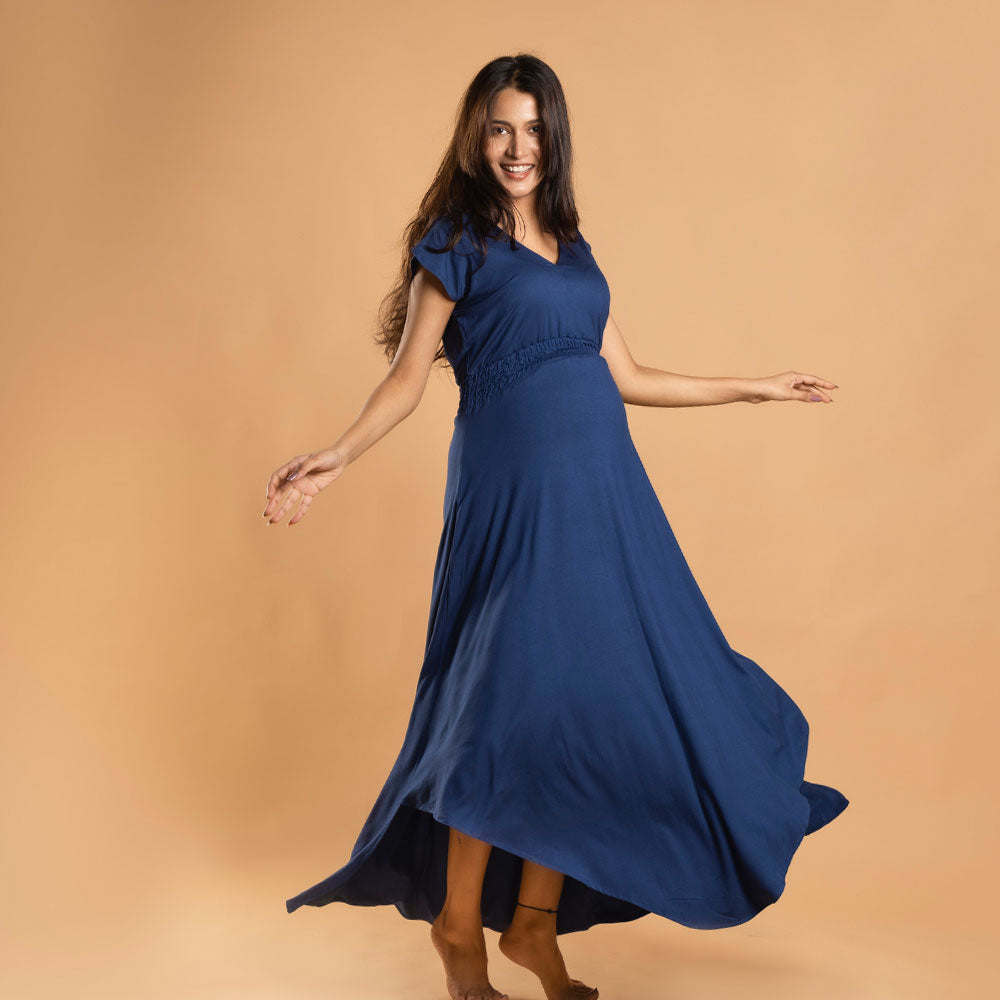 Block Hop Blue Empire Fit &amp; Flare Dress