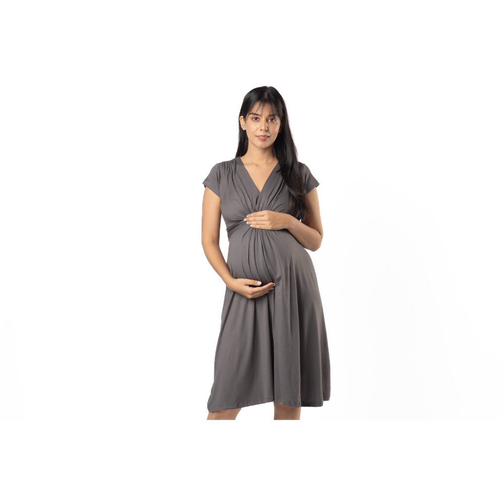 Block Hop Charcoal Grey Maternity Everyday Dress