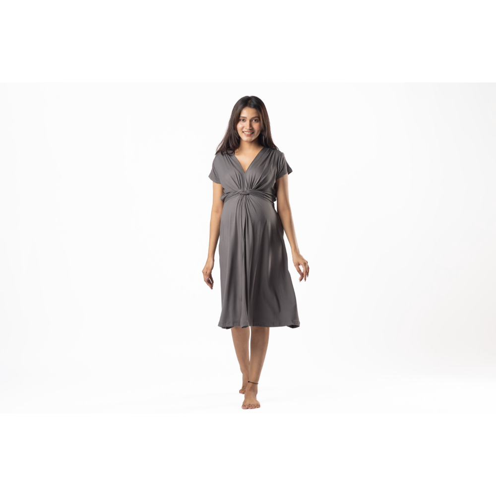 Block Hop Charcoal Grey Maternity Everyday Dress