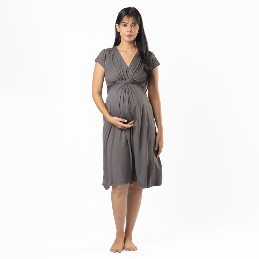 Block Hop Charcoal Grey Maternity Everyday Dress