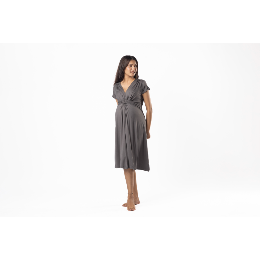 Block Hop Charcoal Grey Maternity Everyday Dress