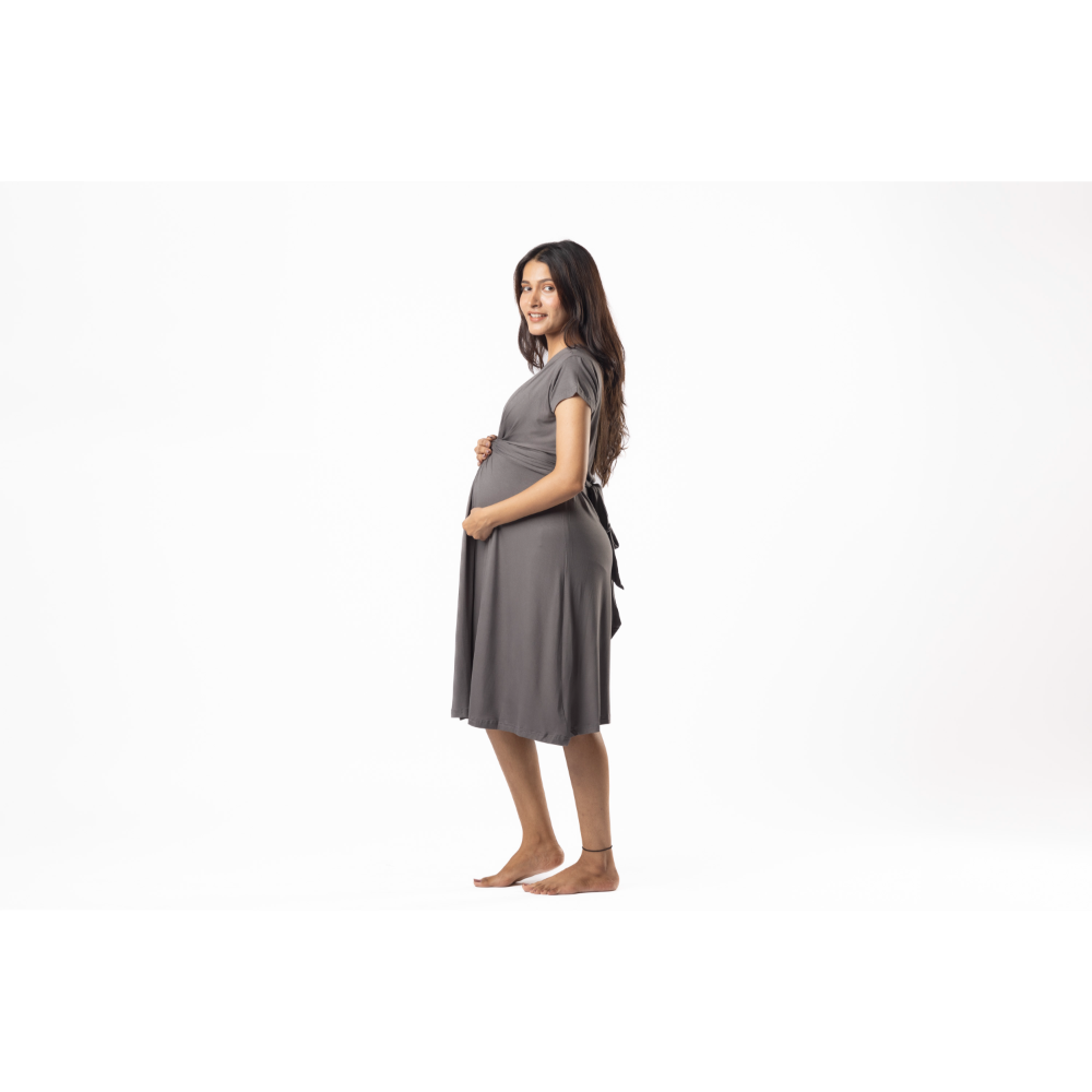 Block Hop Charcoal Grey Maternity Everyday Dress