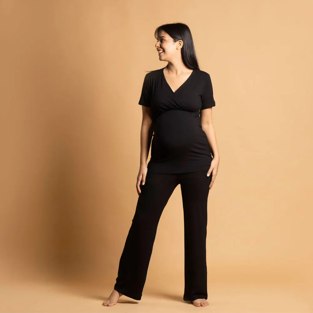 Block Hop Black Maternity Co-Ord Set - Black, Size - XXL