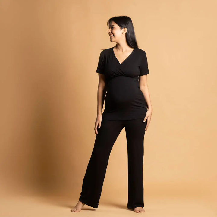 Block Hop Black Maternity Co-Ord Set - Black, Size - XXL