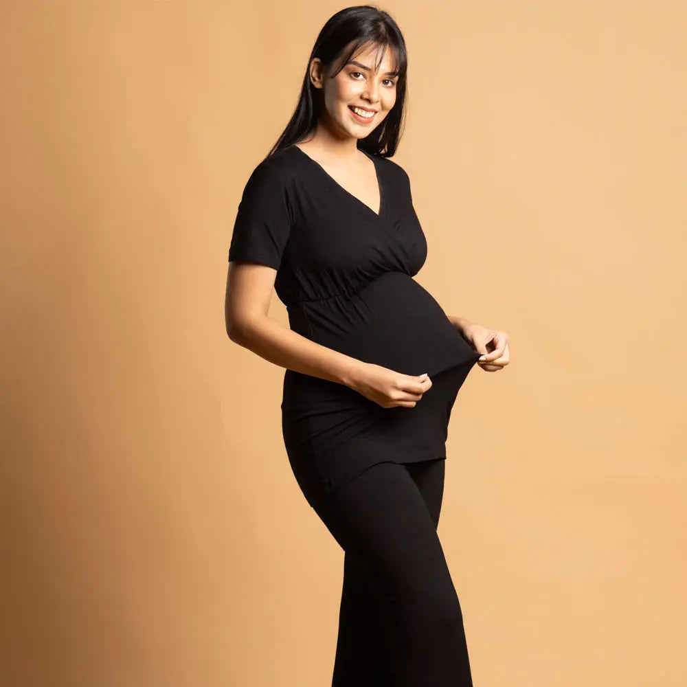 Block Hop Black Maternity Co-Ord Set - Black, Size - XXL