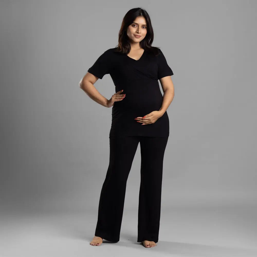 Block Hop Black Maternity Co-Ord Set - Black, Size - XXL