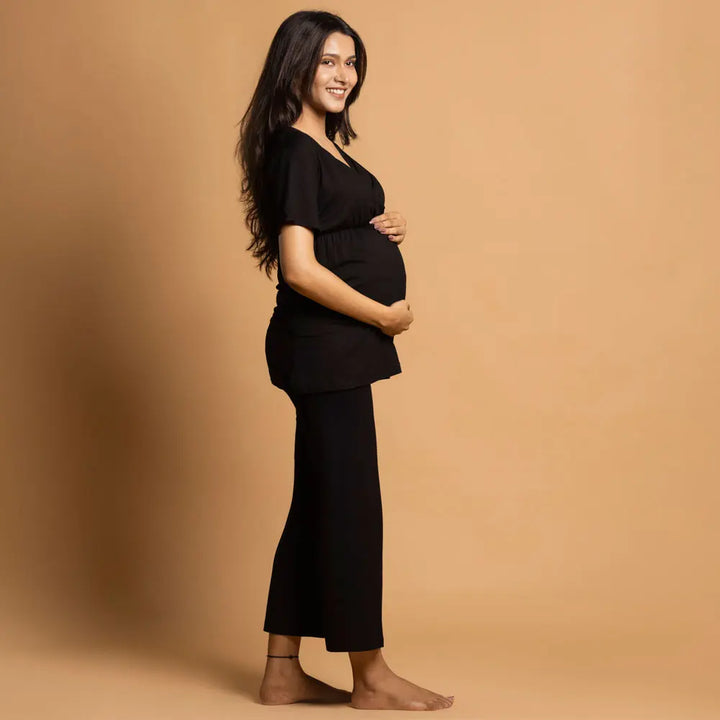 Block Hop Black Maternity Co-Ord Set - Black, Size - XXL