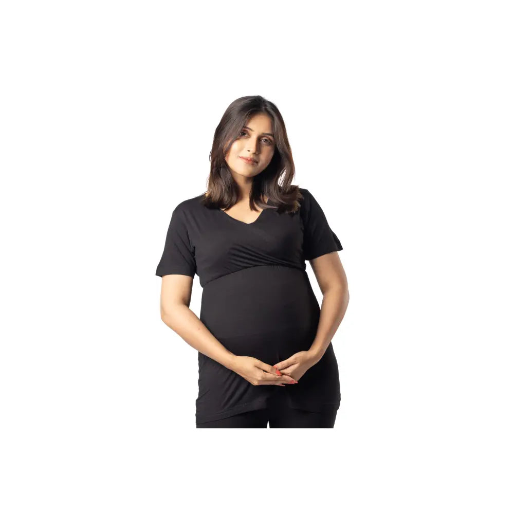 Block Hop Black Maternity Co-Ord Set - Black, Size - XXL