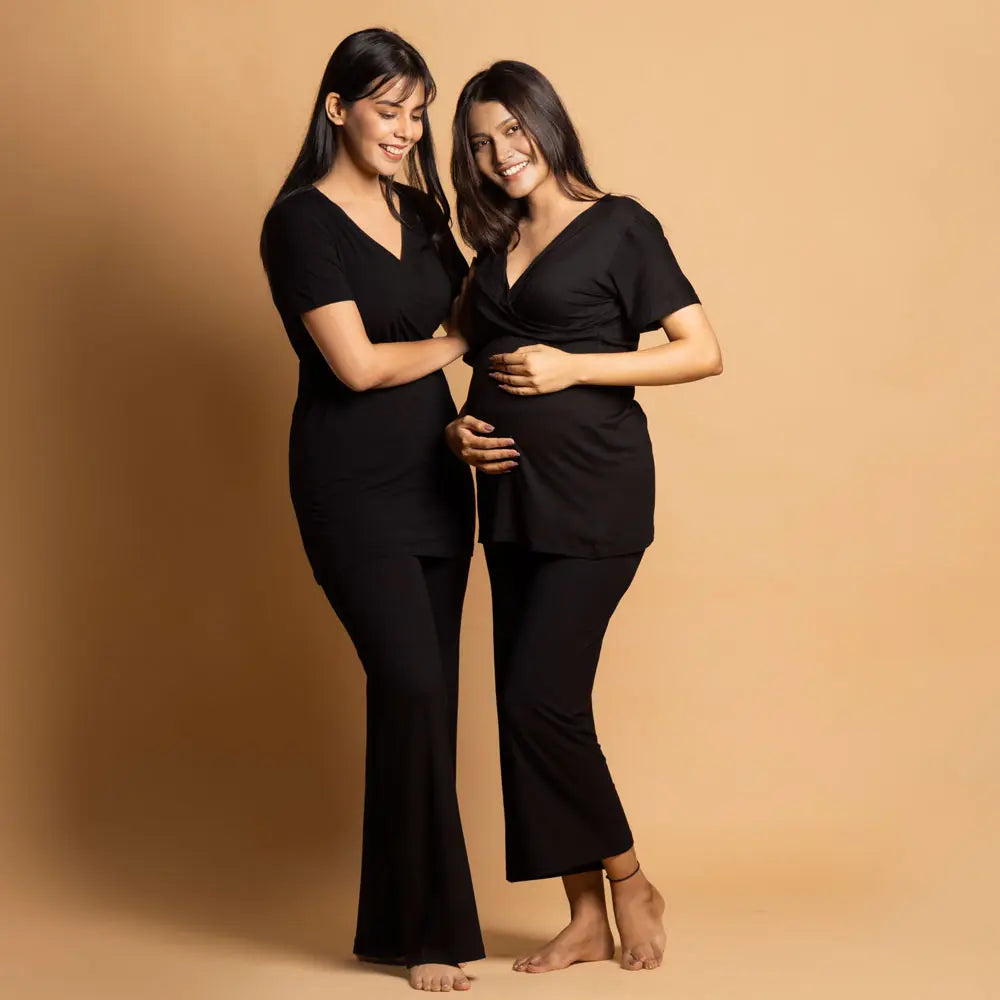 Block Hop Black Maternity Co-Ord Set - Black, Size - XXL