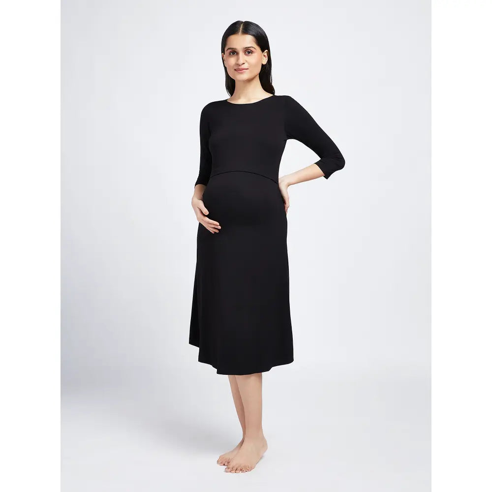 Block Hop Black Maternity &amp; Nursing Midi Dress - Black, Size - L