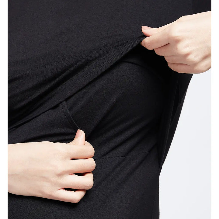 Block Hop Black Maternity &amp; Nursing Midi Dress - Black, Size - S