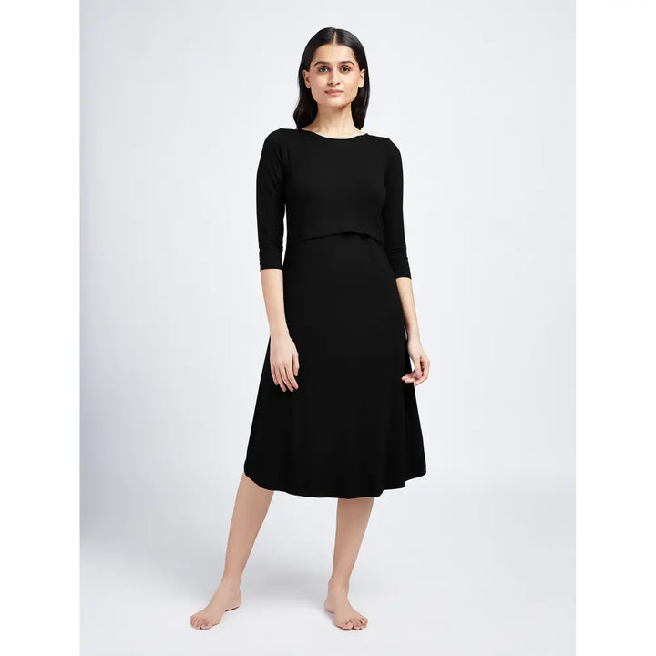 Block Hop Black Maternity &amp; Nursing Midi Dress - Black, Size - L