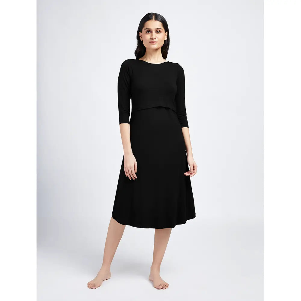 Block Hop Black Maternity &amp; Nursing Midi Dress - Black, Size - XL