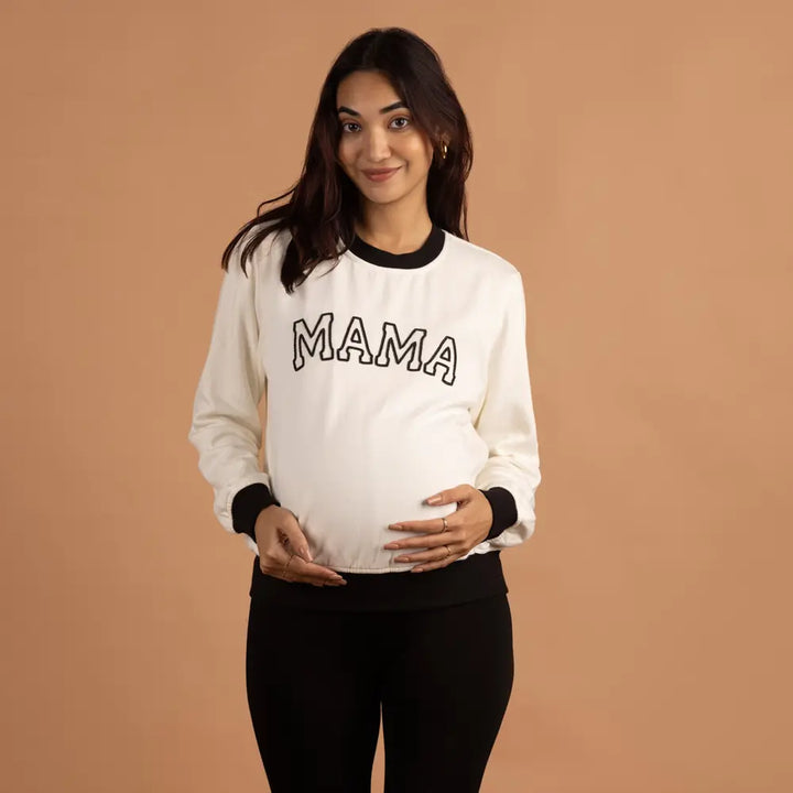 Block Hop White Retro Mama Sweatshirt - White, Size - L