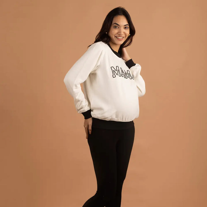 Block Hop White Retro Mama Sweatshirt - White, Size - L