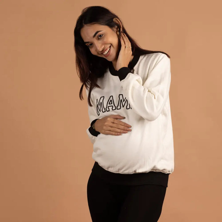 Block Hop White Retro Mama Sweatshirt - White, Size - S