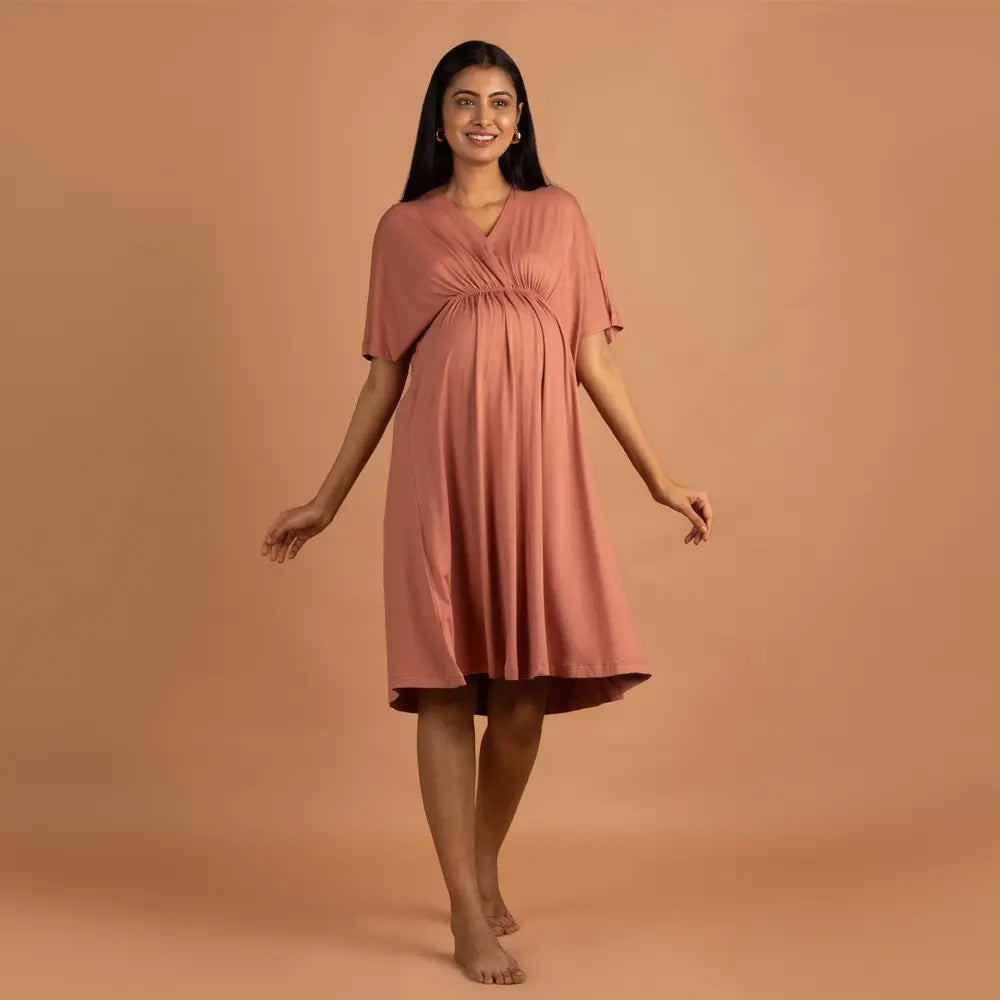 Block Hop Old Rose Kaftan Dress - Old Rose, Size - L/XL