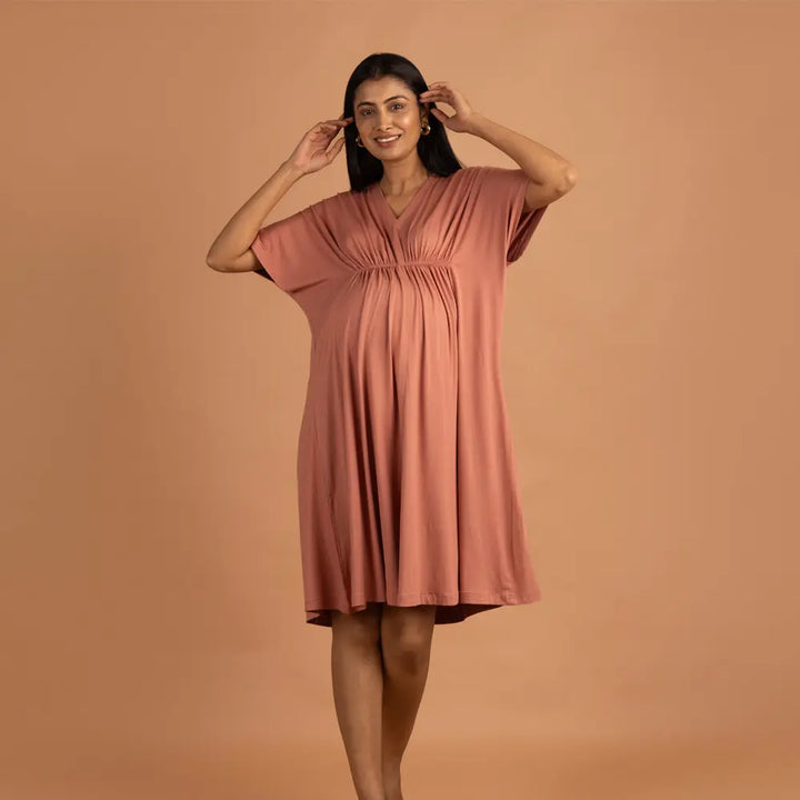 Block Hop Old Rose Kaftan Dress - Old Rose, Size - L/XL