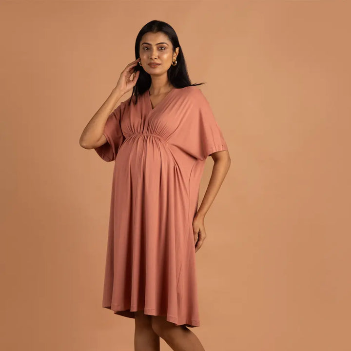 Block Hop Old Rose Kaftan Dress - Old Rose, Size - L/XL