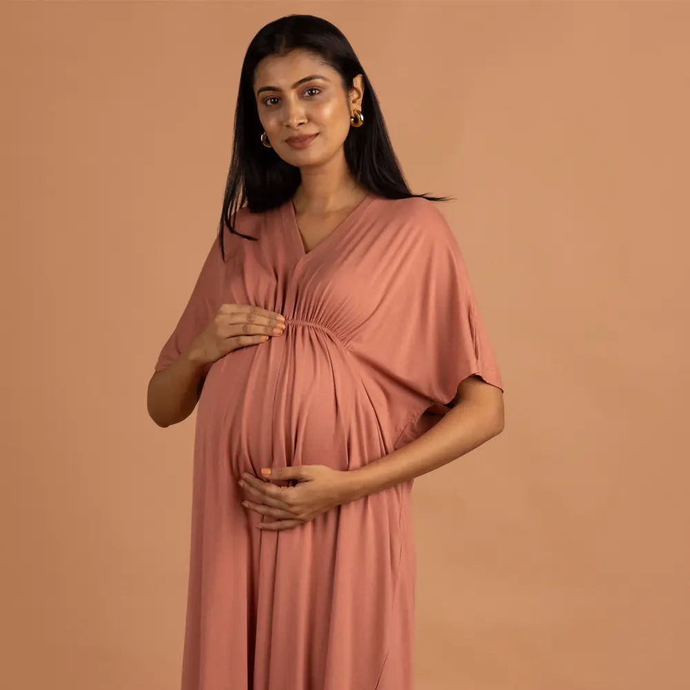 Block Hop Old Rose Kaftan Dress - Old Rose, Size - L/XL
