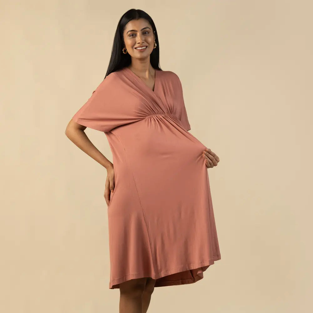 Block Hop Old Rose Kaftan Dress - Old Rose, Size - L/XL