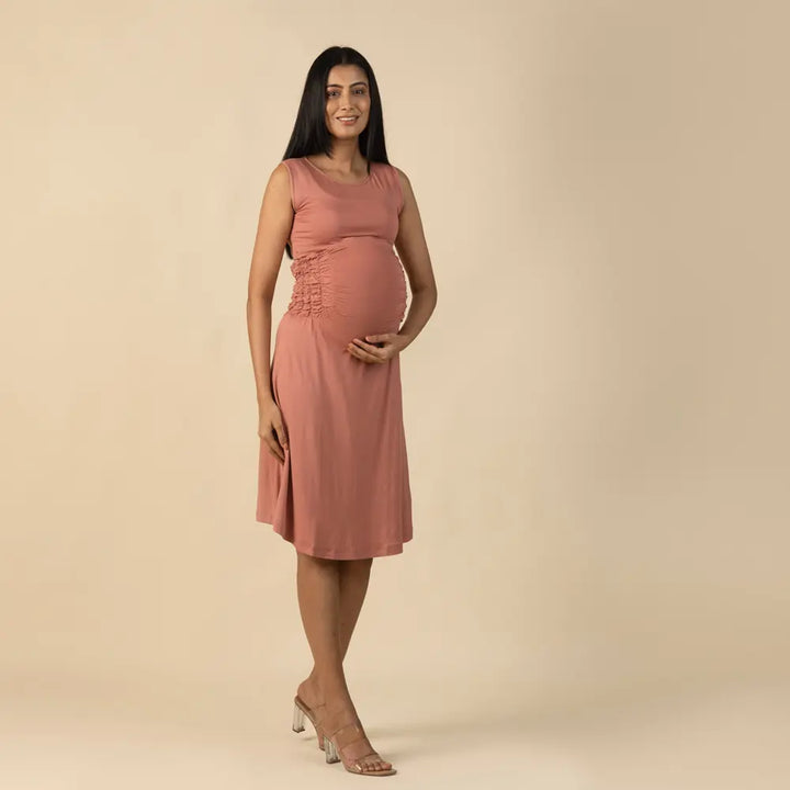 Block Hop Old Rose Sleeveless Gathered Dress - Old Rose, Size - S