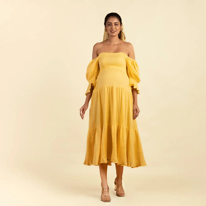 Block Hop Yellow Waffle Muslin Dress - Yellow, Size - XXL/XXXL