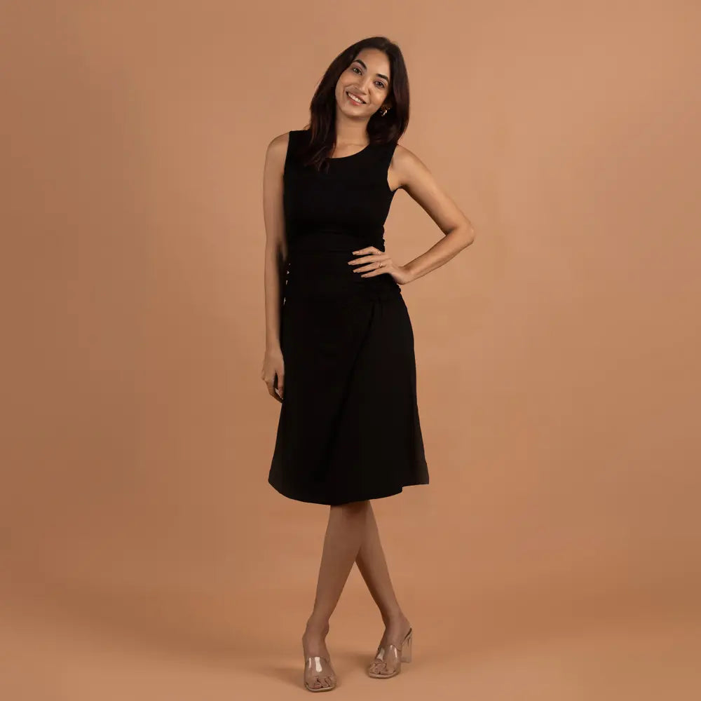 Block Hop Black Sleeveless Gathered Dress - Black, Size - XL