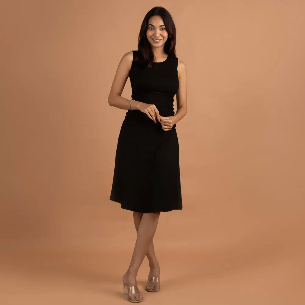 Block Hop Black Sleeveless Gathered Dress - Black, Size - XL
