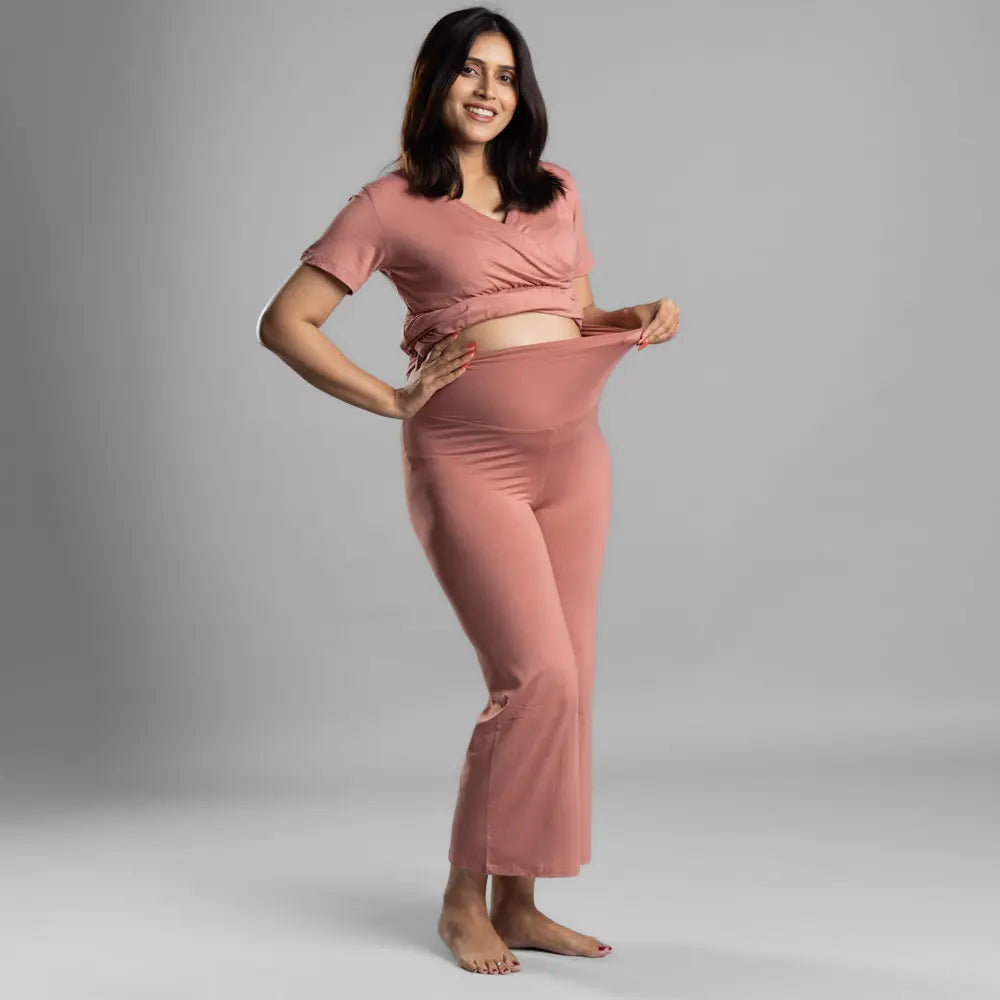 Block Hop Old Rose Maternity Co-Ord Set - Old Rose, Size - XXL