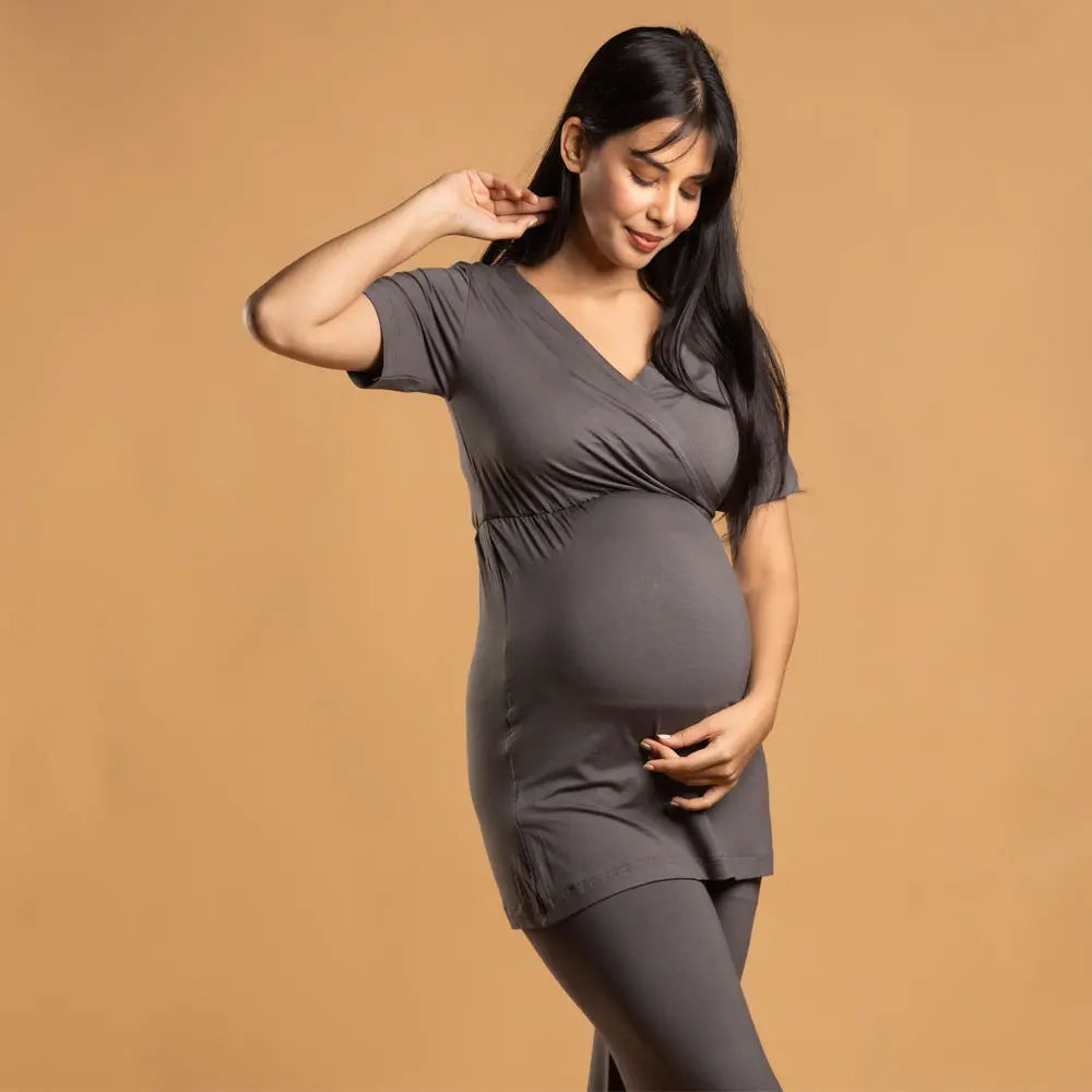 Block Hop Charcoal Grey Maternity Co-Ord Set - Charcoal Grey, Size - XXXL