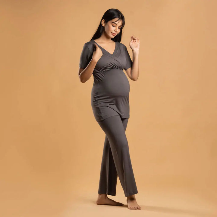 Block Hop Charcoal Grey Maternity Co-Ord Set - Charcoal Grey, Size - XXL