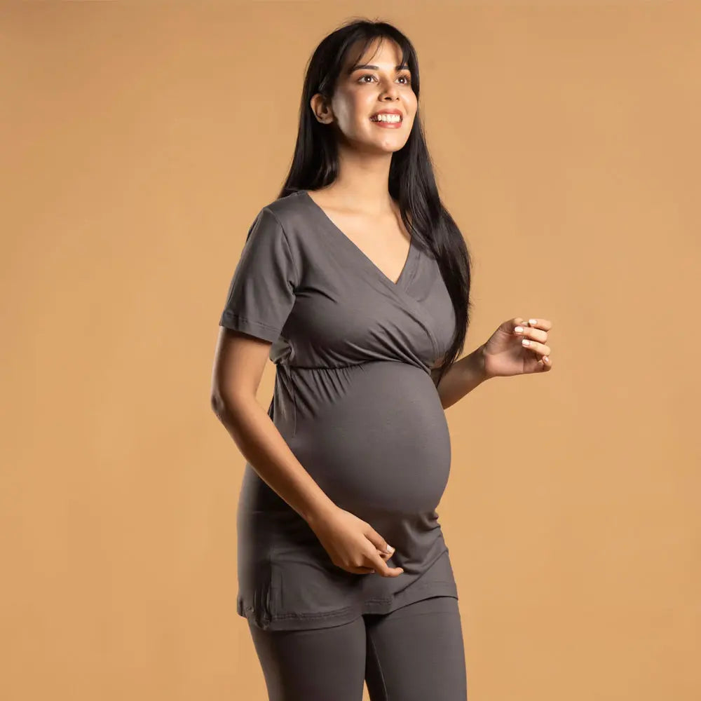Block Hop Charcoal Grey Maternity Co-Ord Set - Charcoal Grey, Size - XXL