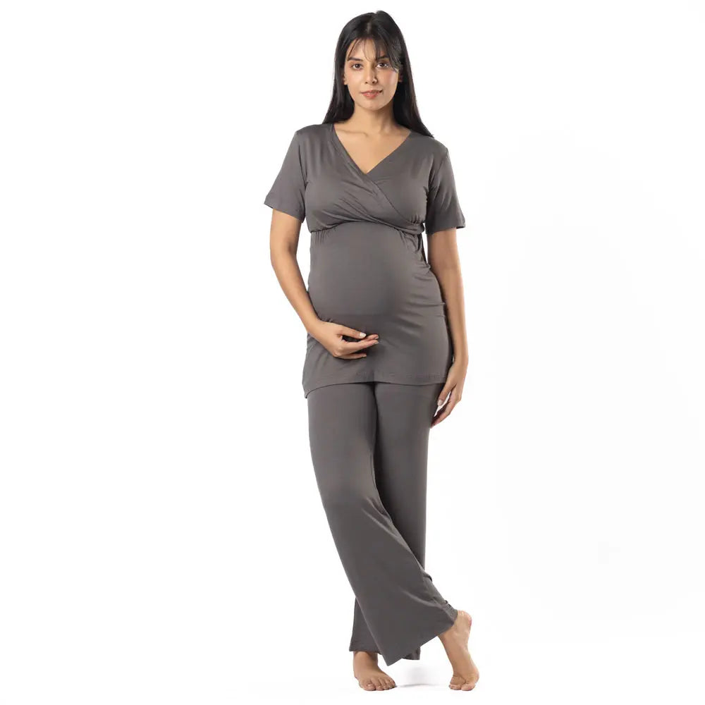 Block Hop Charcoal Grey Maternity Co-Ord Set - Charcoal Grey, Size - XXXL
