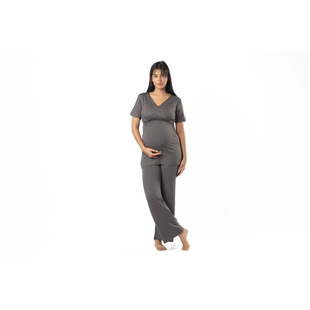 Block Hop Charcoal Grey Maternity Co-Ord Set - Charcoal Grey, Size - XXL