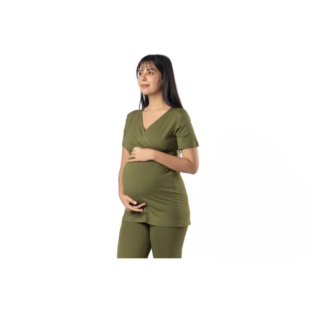 Block Hop Olive Maternity Co-Ord Set - Olive, Size - XXXL