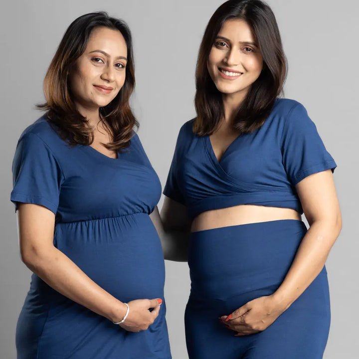 Block Hop Blue Maternity Co-Ord Set - Blue, Size - XXXL