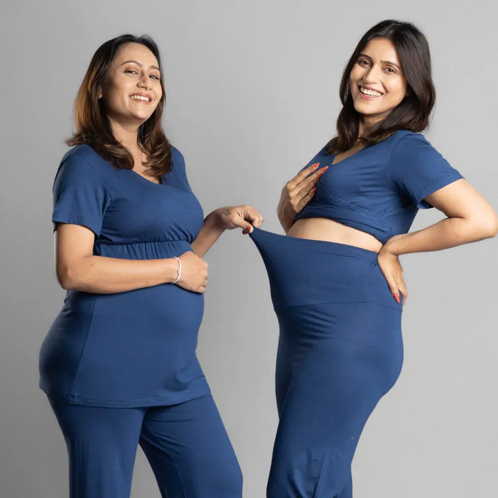 Block Hop Blue Maternity Co-Ord Set - Blue, Size - XXXL