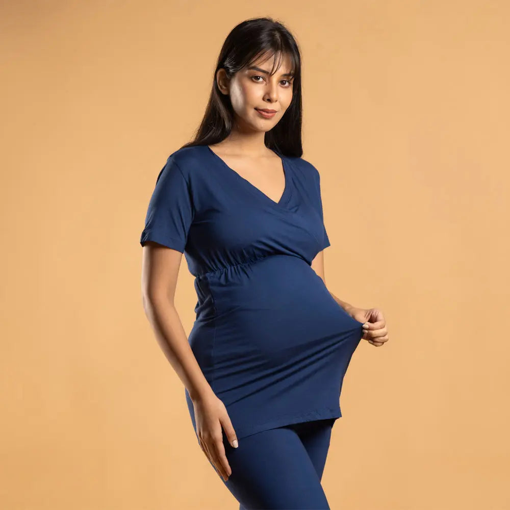 Block Hop Blue Maternity Co-Ord Set - Blue, Size - XXL