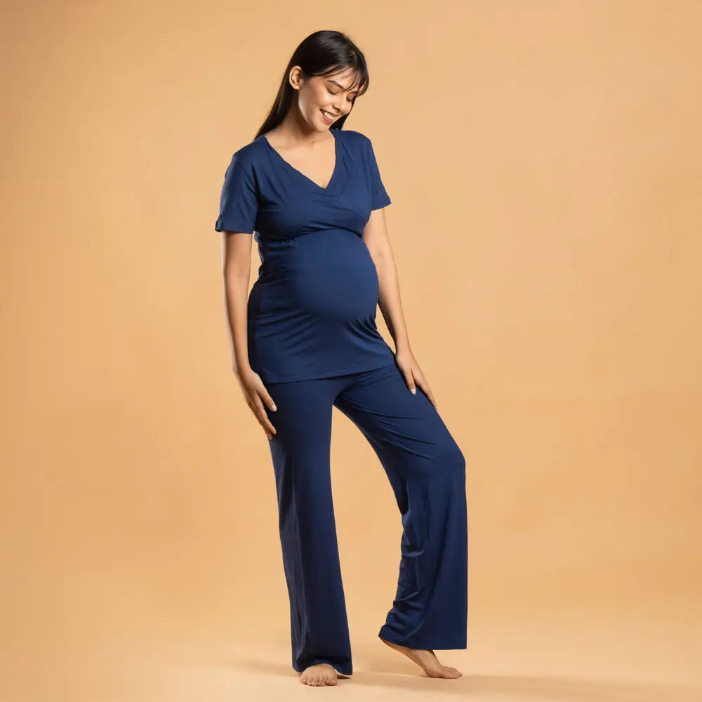 Block Hop Blue Maternity Co-Ord Set - Blue, Size - XXXL