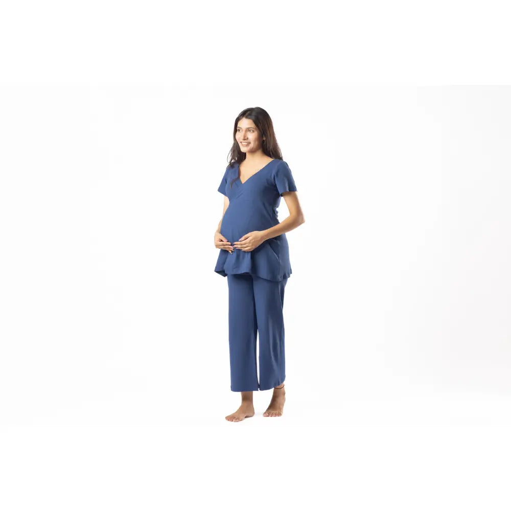 Block Hop Blue Maternity Wrap Co-Ord Set - Blue, Size - XXXL