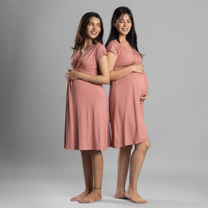 Block Hop Old Rose Maternity Everyday Dress - Old Rose, Size - XXL