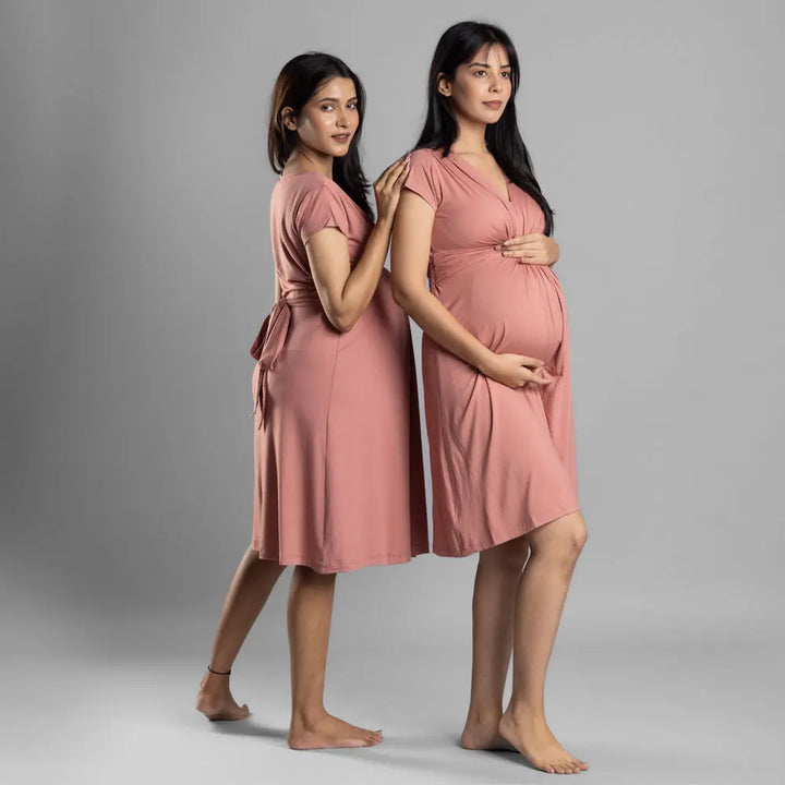 Block Hop Old Rose Maternity Everyday Dress - Old Rose, Size - XXL
