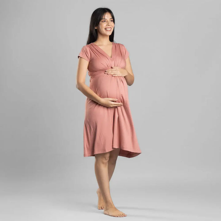 Block Hop Old Rose Maternity Everyday Dress - Old Rose, Size - XXXL