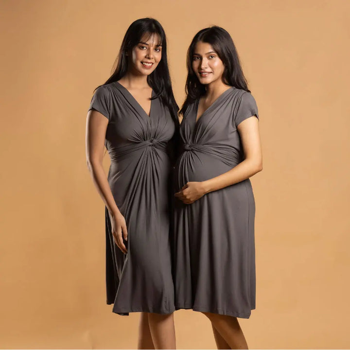 Block Hop Charcoal Grey Maternity Everyday Dress - Charcoal Grey, Size - XXXL