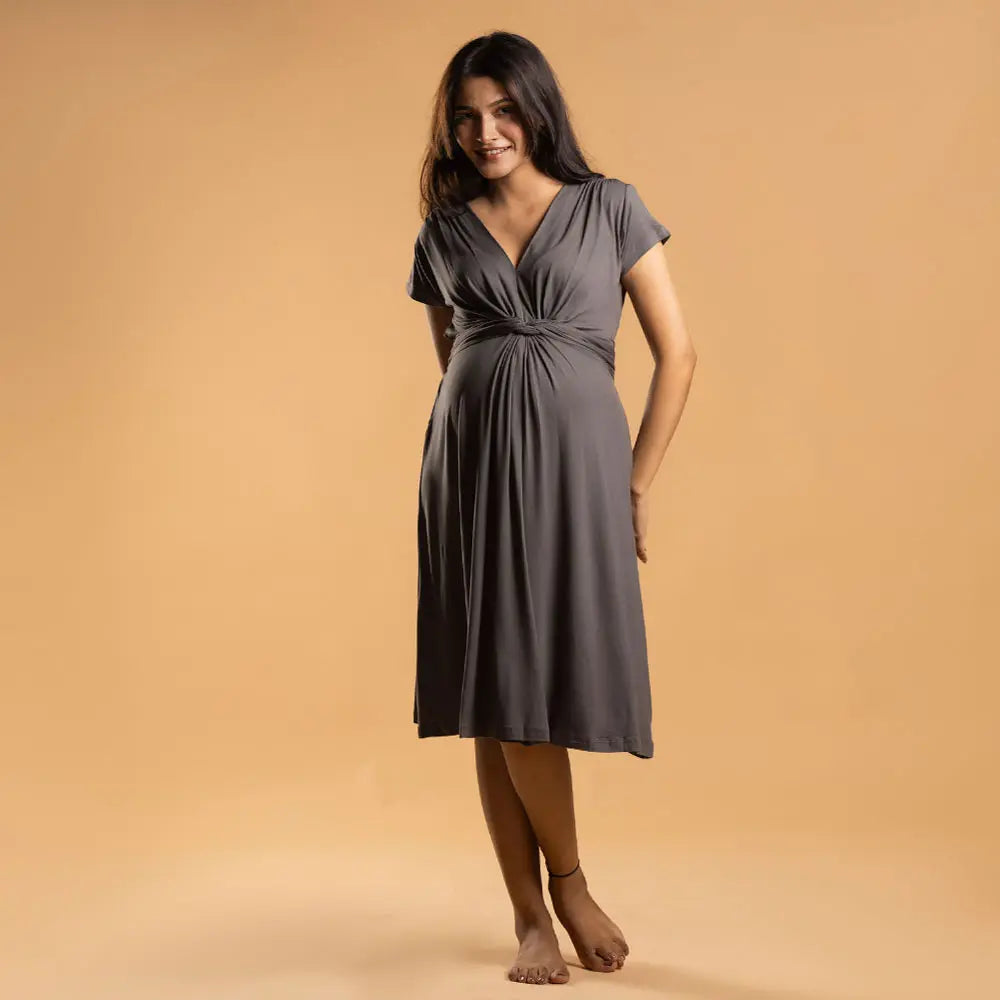Block Hop Charcoal Grey Maternity Everyday Dress - Charcoal Grey, Size - XXXL
