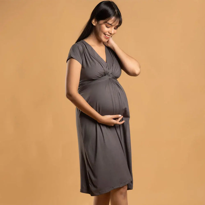 Block Hop Charcoal Grey Maternity Everyday Dress - Charcoal Grey, Size - XXXL