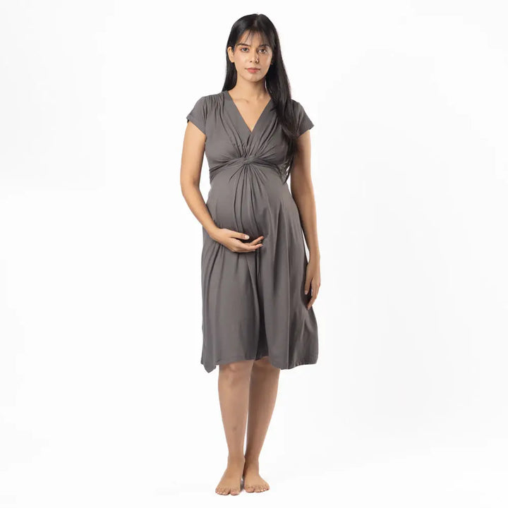 Block Hop Charcoal Grey Maternity Everyday Dress - Charcoal Grey, Size - XXL
