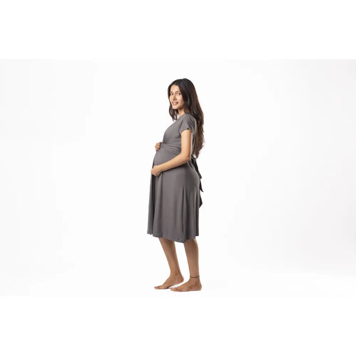 Block Hop Charcoal Grey Maternity Everyday Dress - Charcoal Grey, Size - XXXL